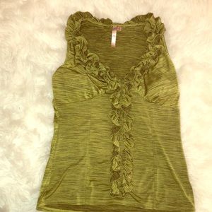Large avocado green blouse with ruffles